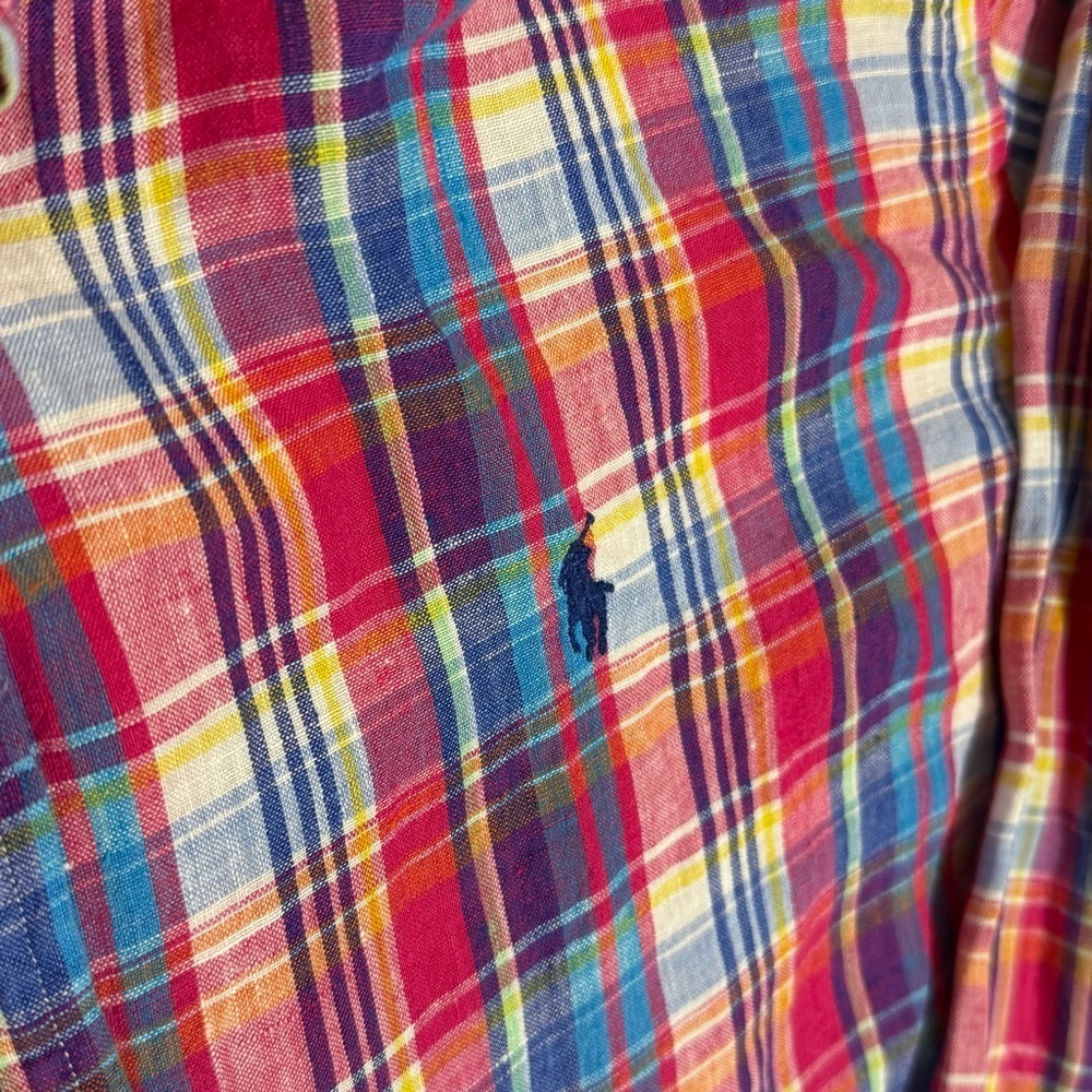 RALPH LAUREN Slim Men's XXL Plaid Multicolor Button-Down Logo Polo Red Blue Pink - Picture 5 of 9